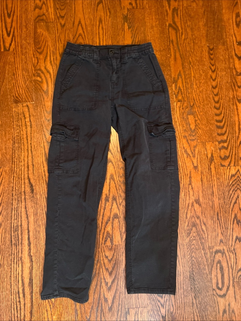 American Eagle Women's Black Stretch Straight Leg Cargo Pants 2 Cotton Mid Rise